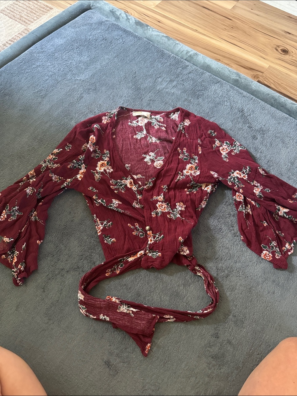 Altar'd State Maroon Floral Tie-Front Crop Top